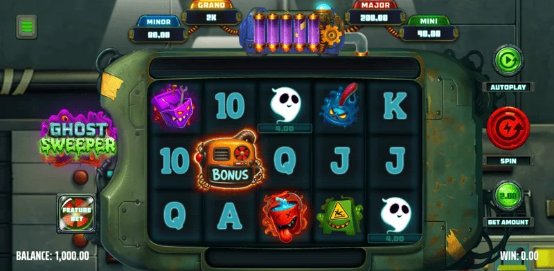 Ghost Sweeper - hoofdspeelscherm met 5x3 raster